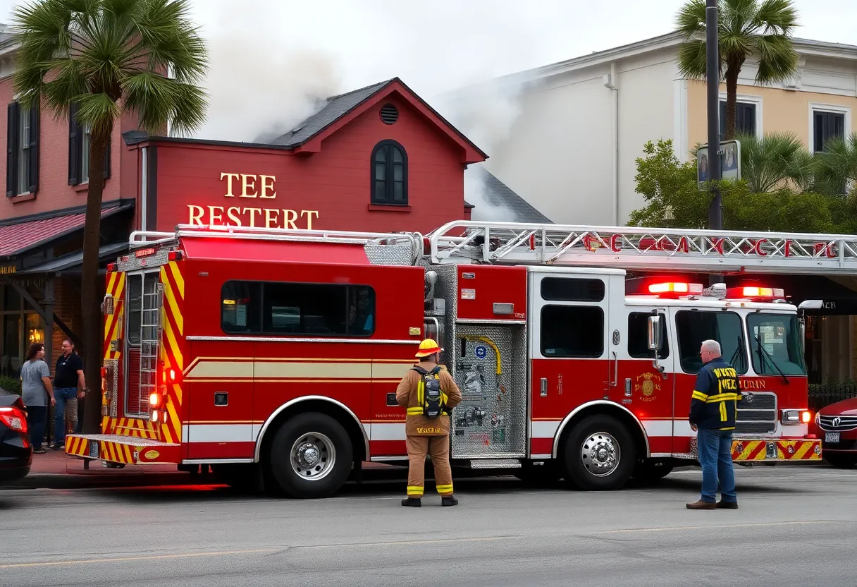 Firefighters responding to a kitchen fire at Bessinger's Barbecue