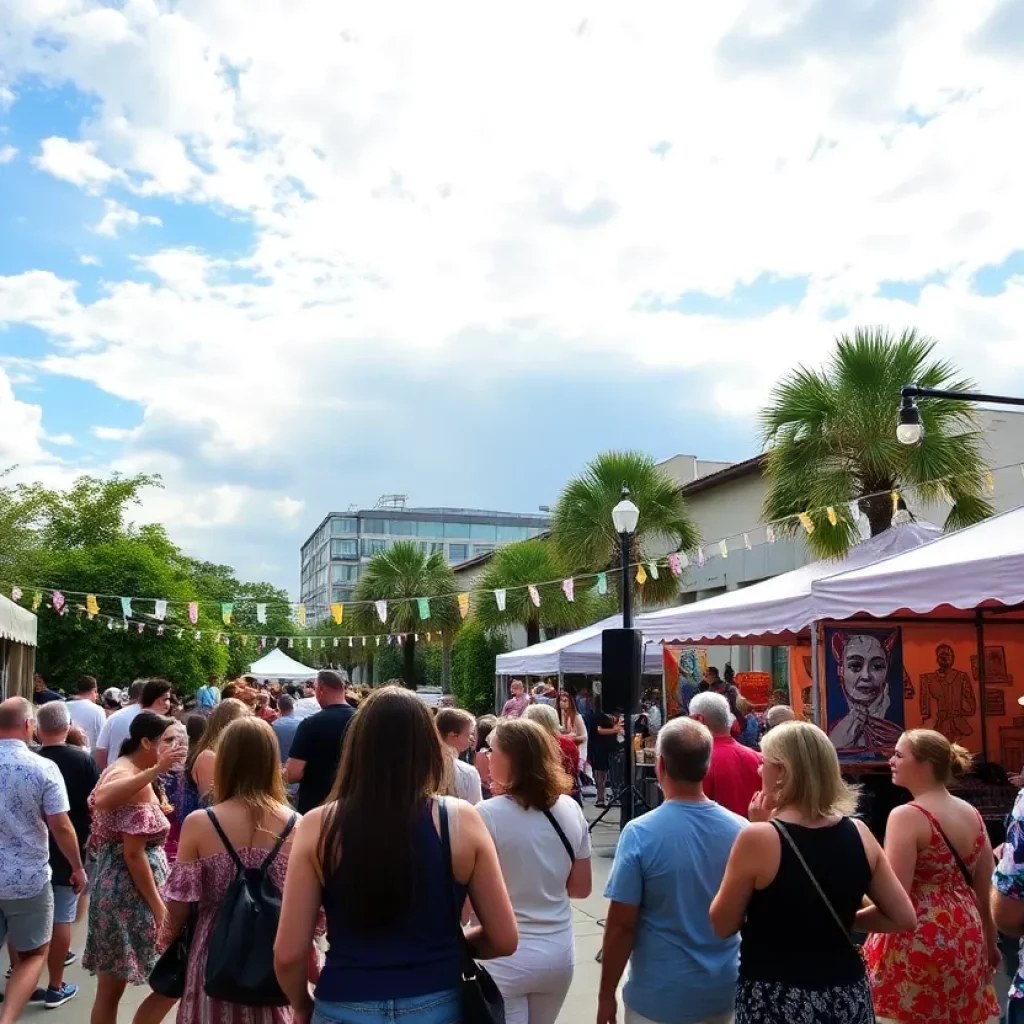 Outdoor arts events in Charleston with performances and audience enjoying the weather.