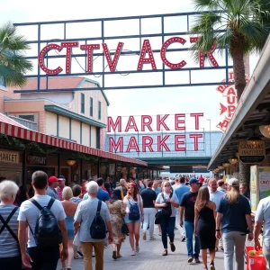 Crowd of tourists at Charleston City Market