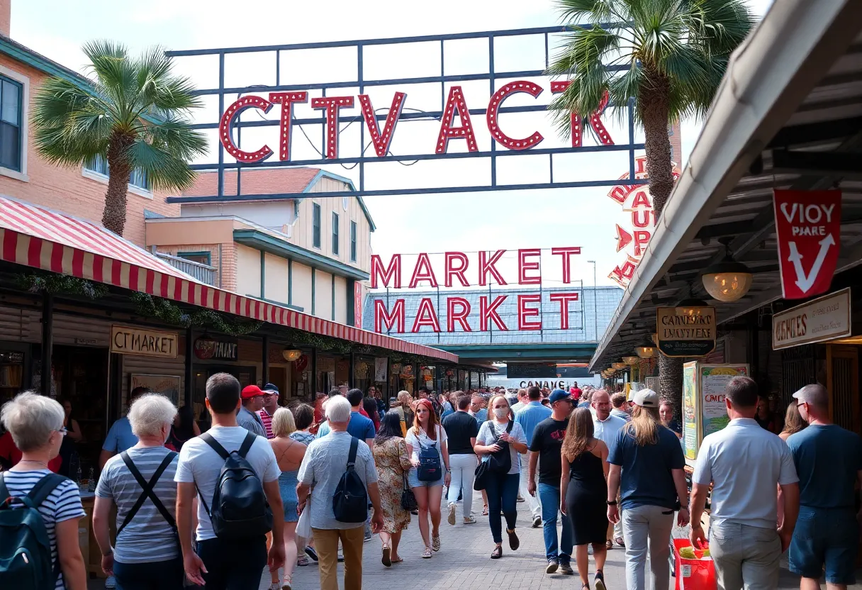 Crowd of tourists at Charleston City Market