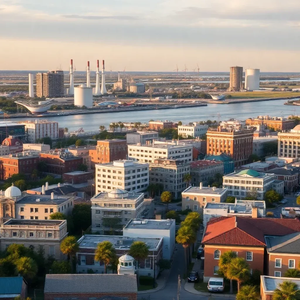 Charleston SC cityscape with energy industries in the background