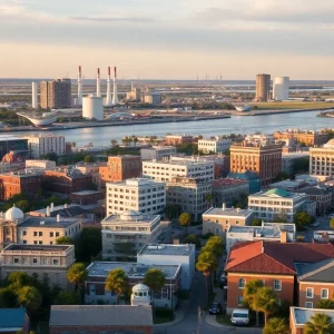 Charleston SC cityscape with energy industries in the background