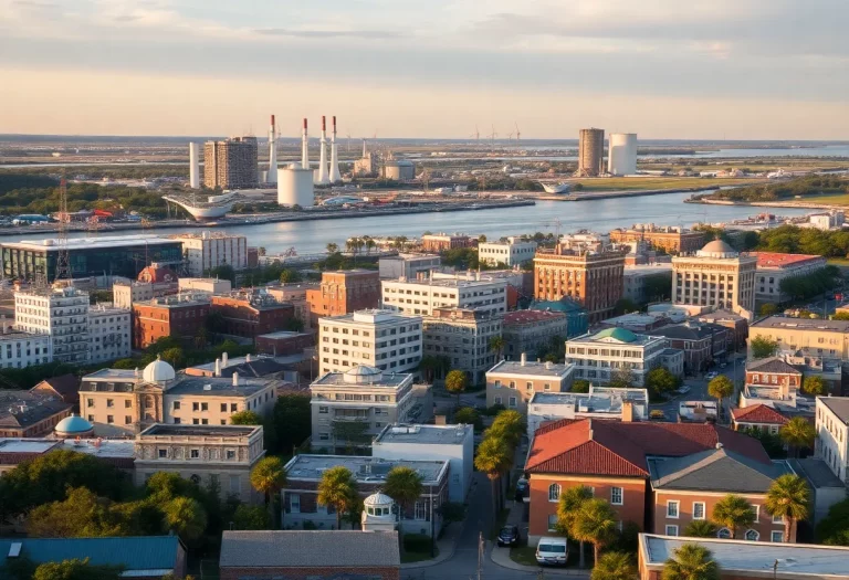 Charleston SC cityscape with energy industries in the background