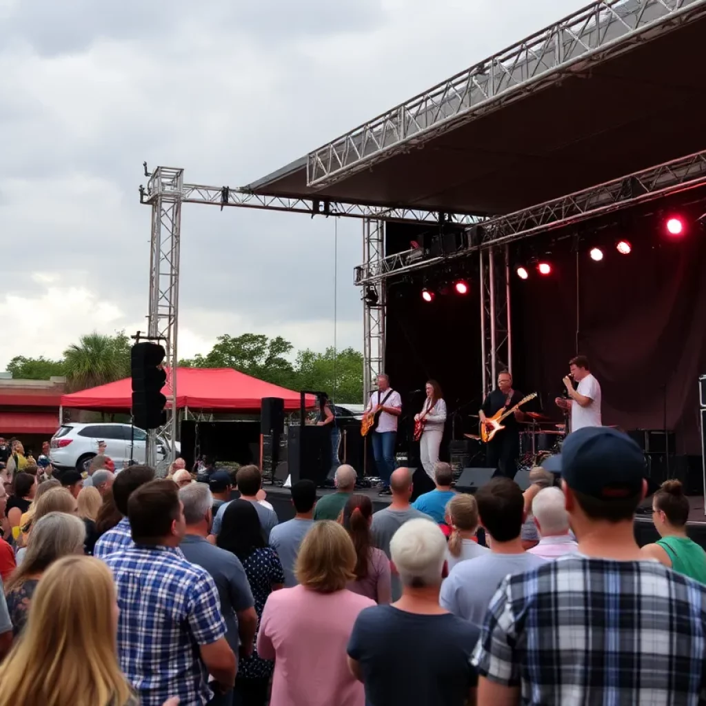Crowd enjoying a concert in Charleston under cloudy skies