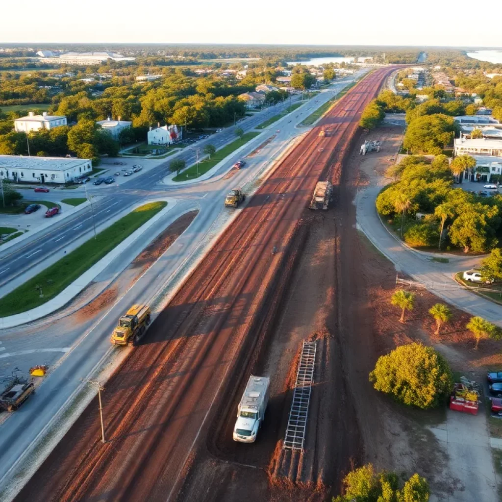 Aerial view of road construction in Charleston County