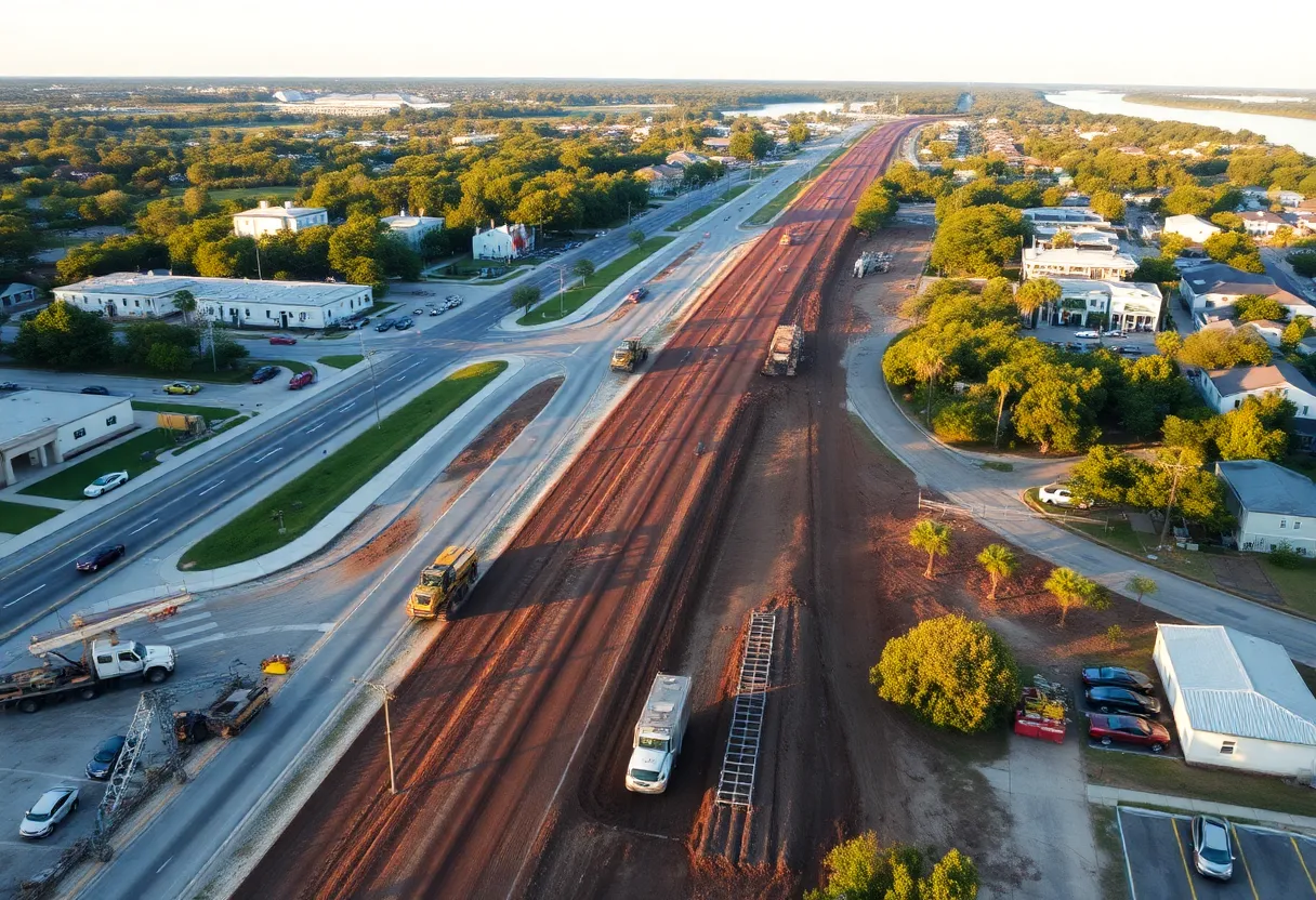 Aerial view of road construction in Charleston County