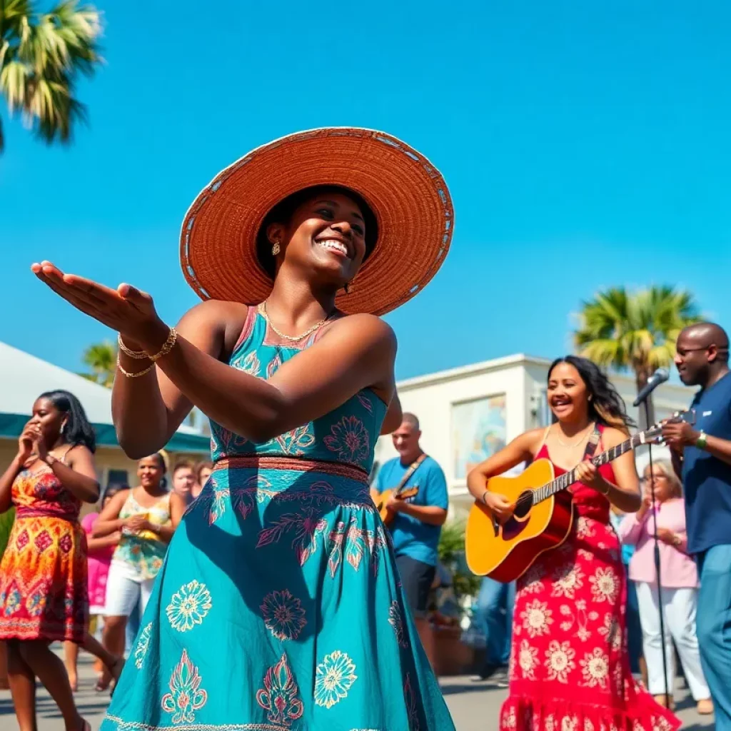 A lively cultural event in Charleston with dancing, music, and community participation.