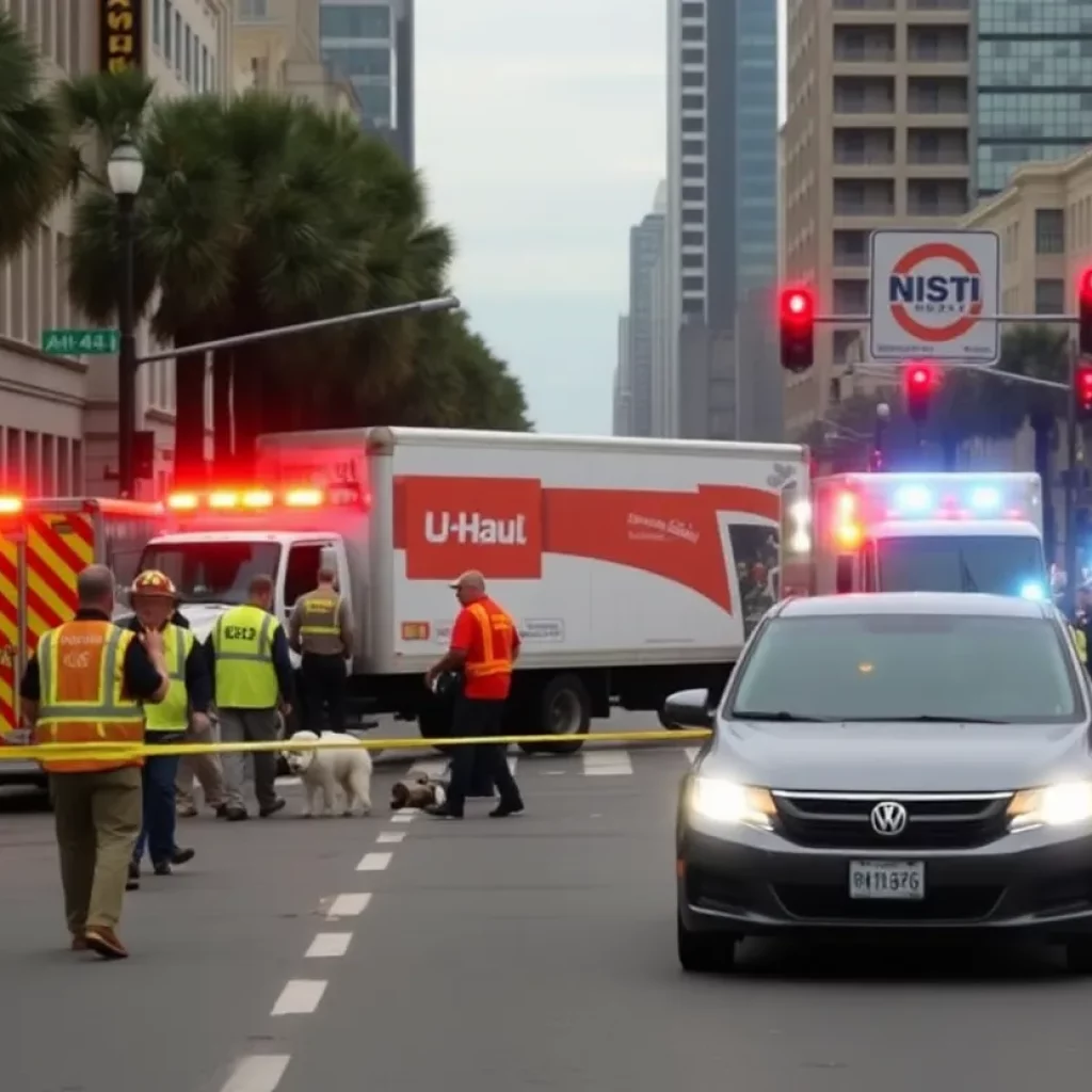 Emergency services respond to a serious accident involving a U-Haul truck in Charleston.
