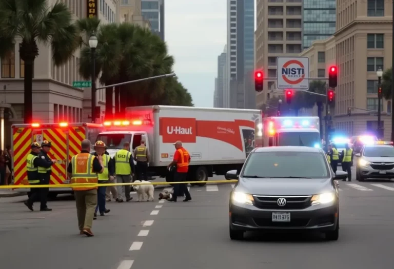 Emergency services respond to a serious accident involving a U-Haul truck in Charleston.