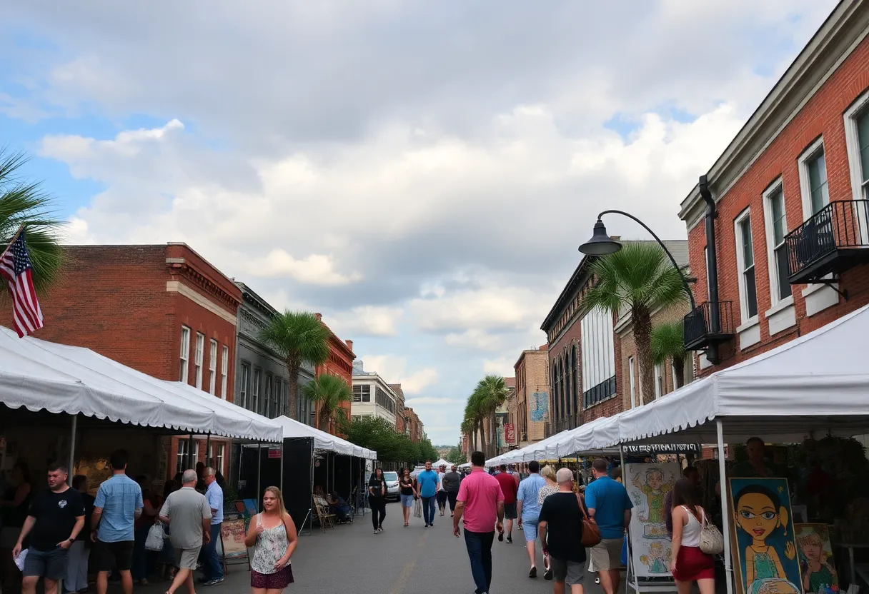 Street scene in Charleston SC filled with local events and crowds