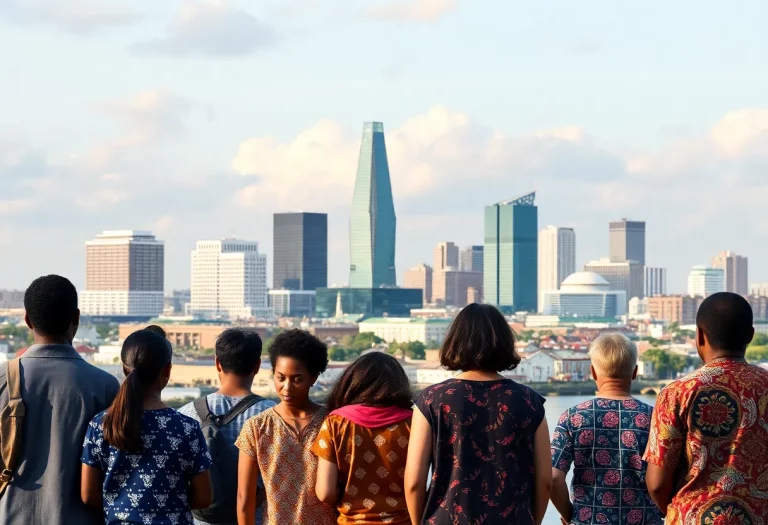 Depiction of Charleston's skyline representing financial struggles of families