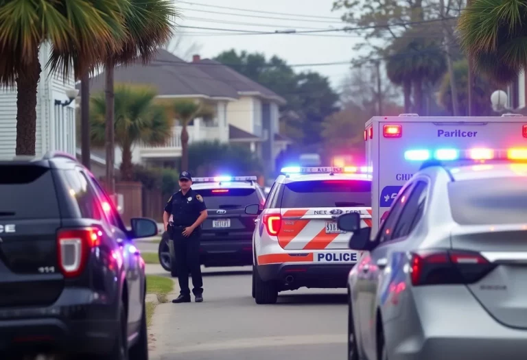 Police officers responding to a shooting scene in Charleston