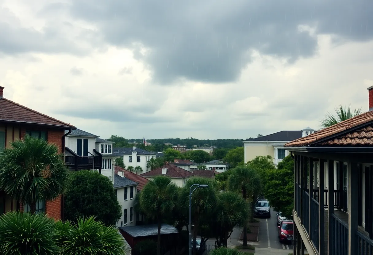 Charleston under heavy rain with cloudy skies