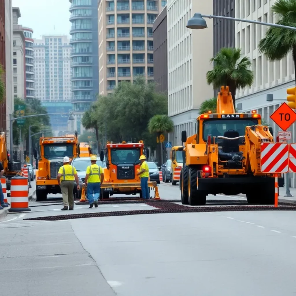 Construction and road work happening in downtown Charleston