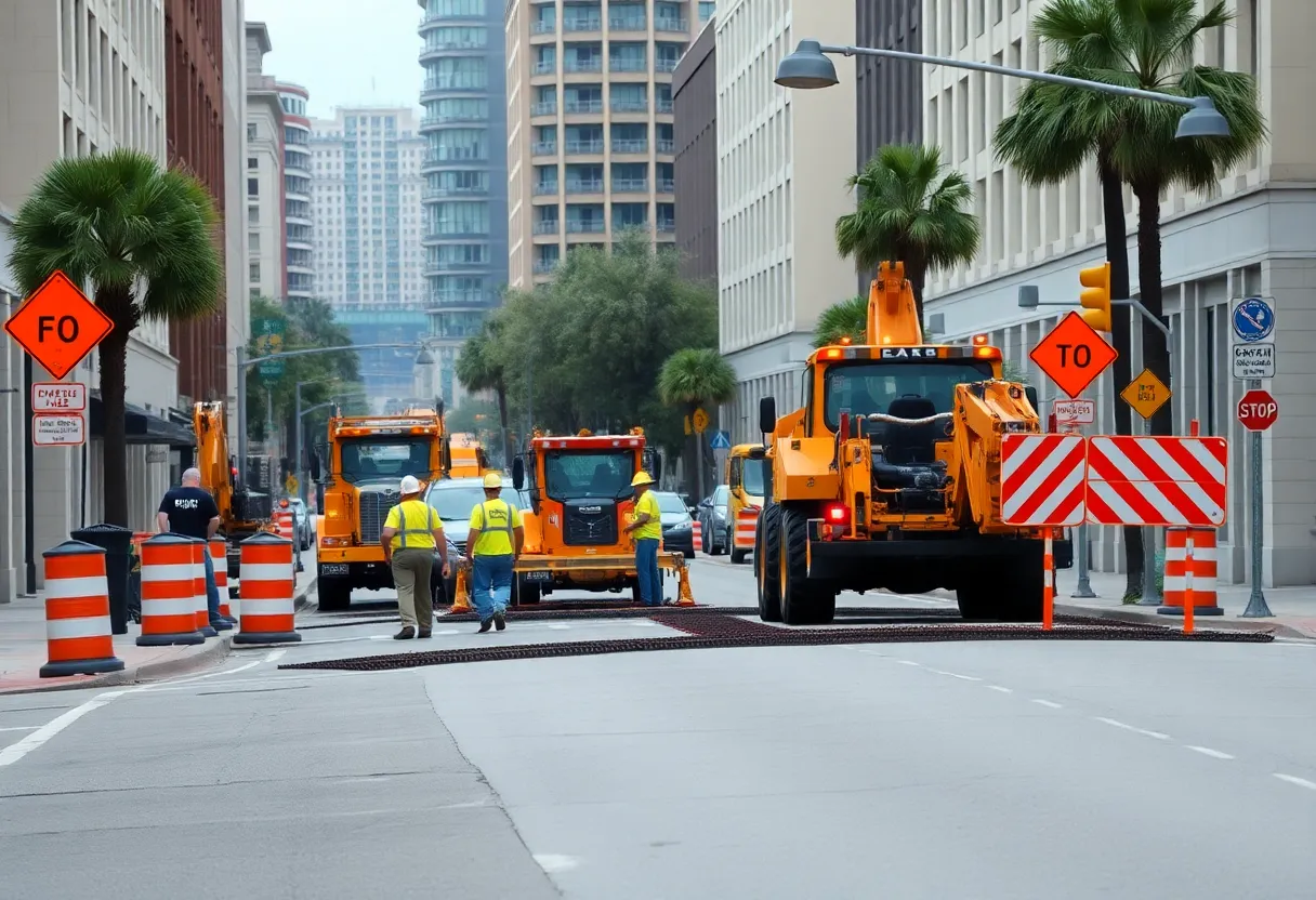Construction and road work happening in downtown Charleston