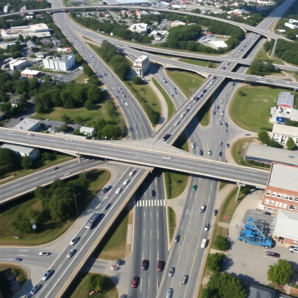 Aerial view of Charleston SC showing road infrastructure and traffic