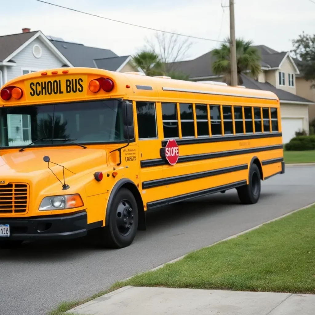 A school bus in Charleston, symbolizing community safety