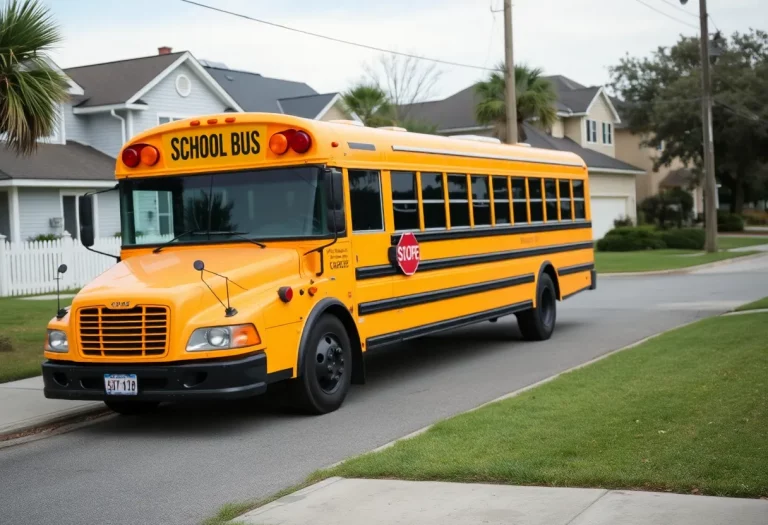 A school bus in Charleston, symbolizing community safety