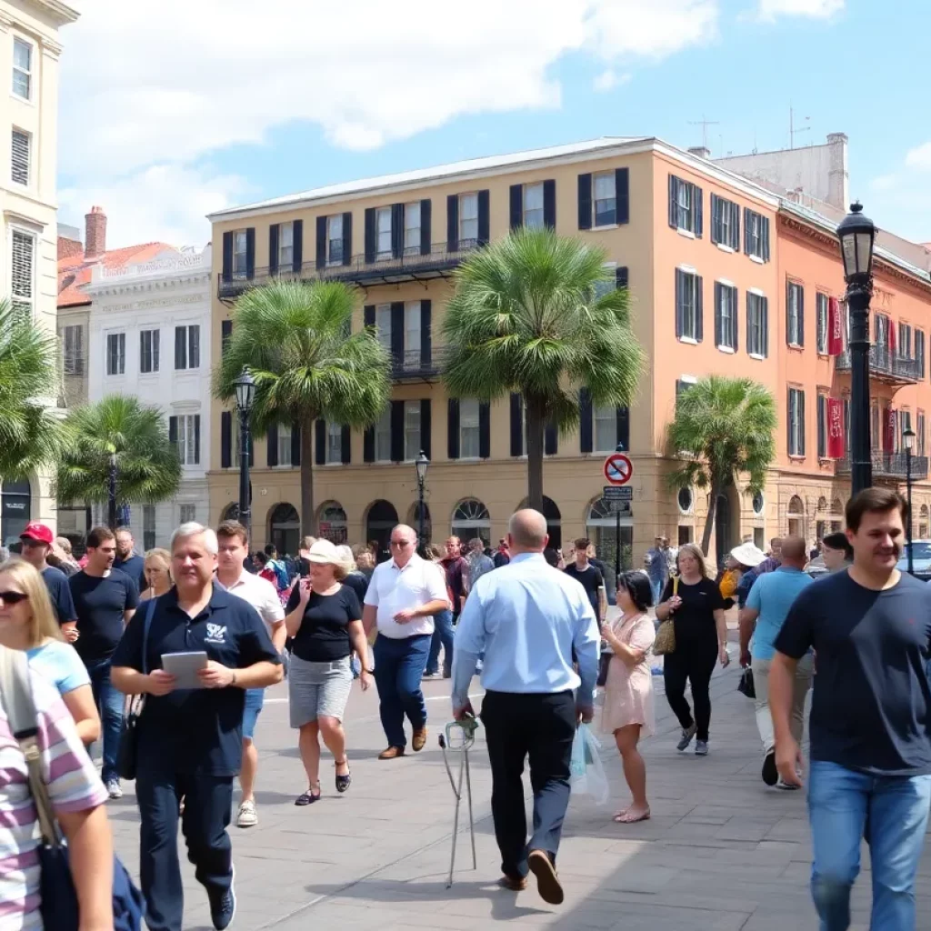 Charleston street scene depicting historic architecture and public area.