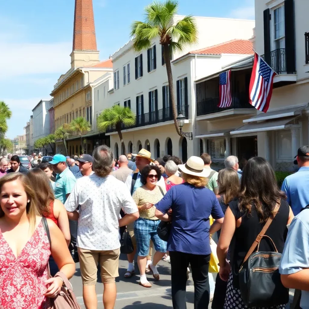 Tourists enjoying Charleston's historic sites and food
