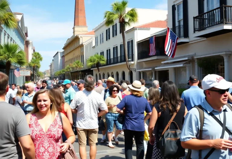 Tourists enjoying Charleston's historic sites and food