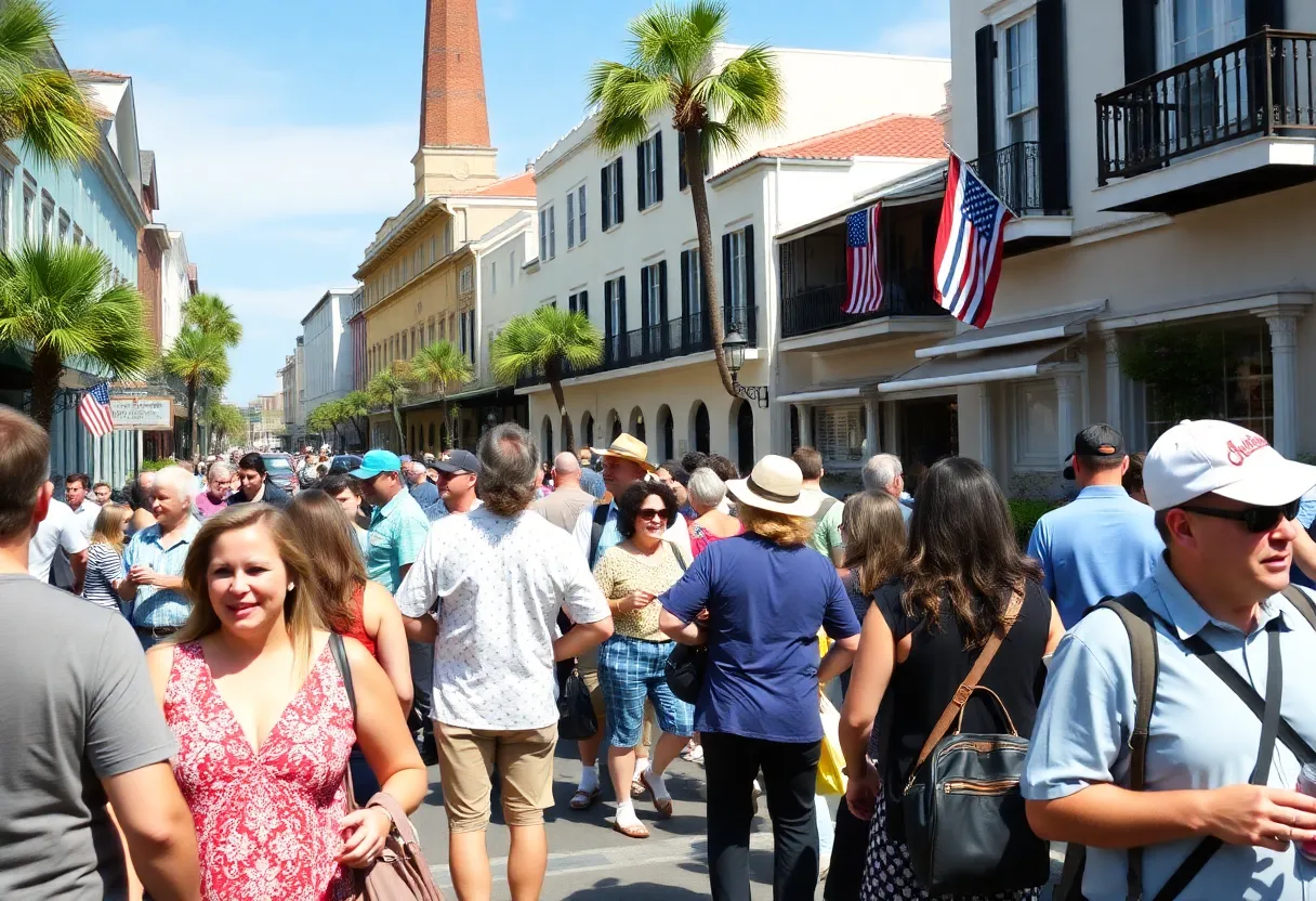 Tourists enjoying Charleston's historic sites and food