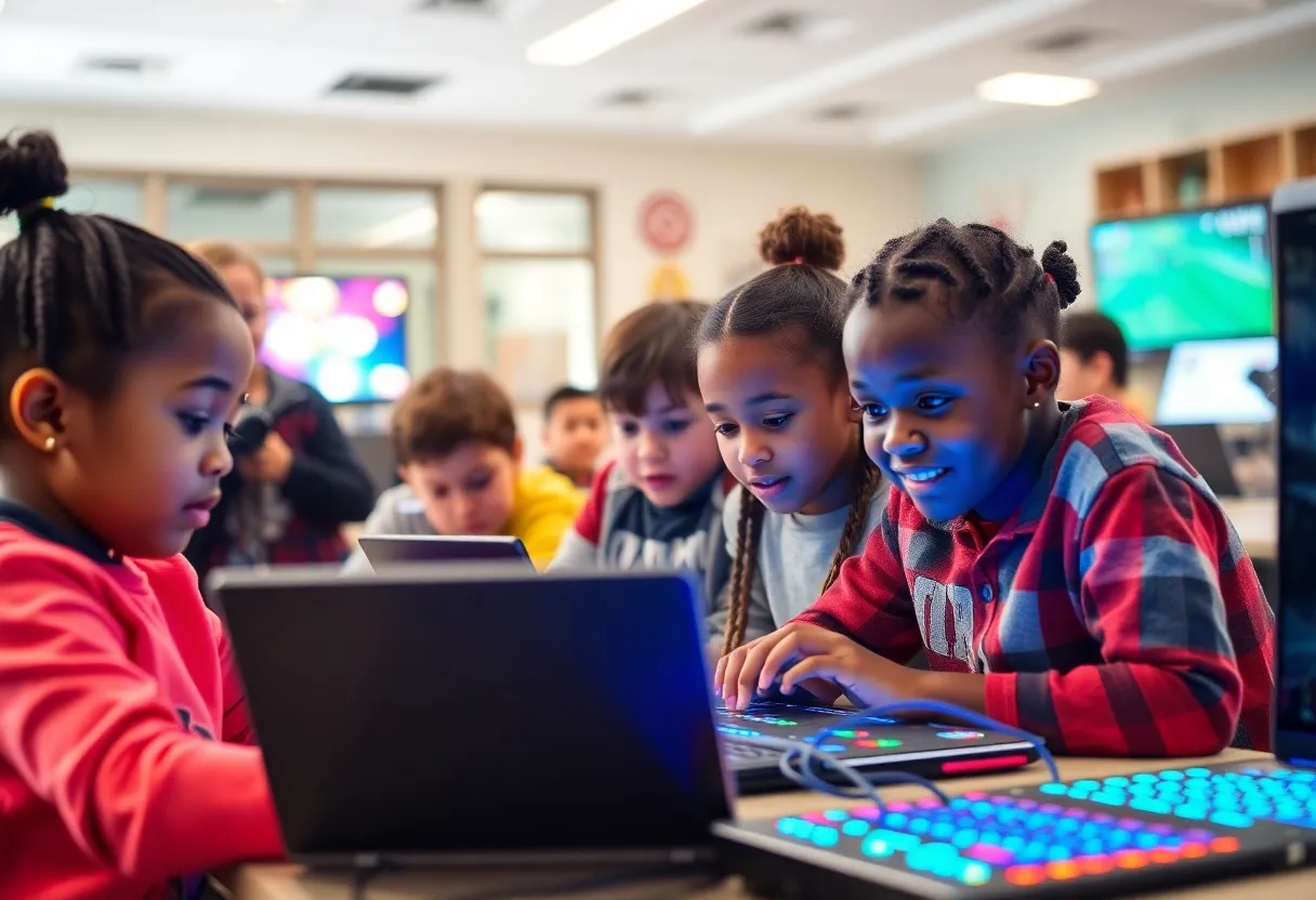 Children participating in a coding session at St. Julian Divine in Charleston