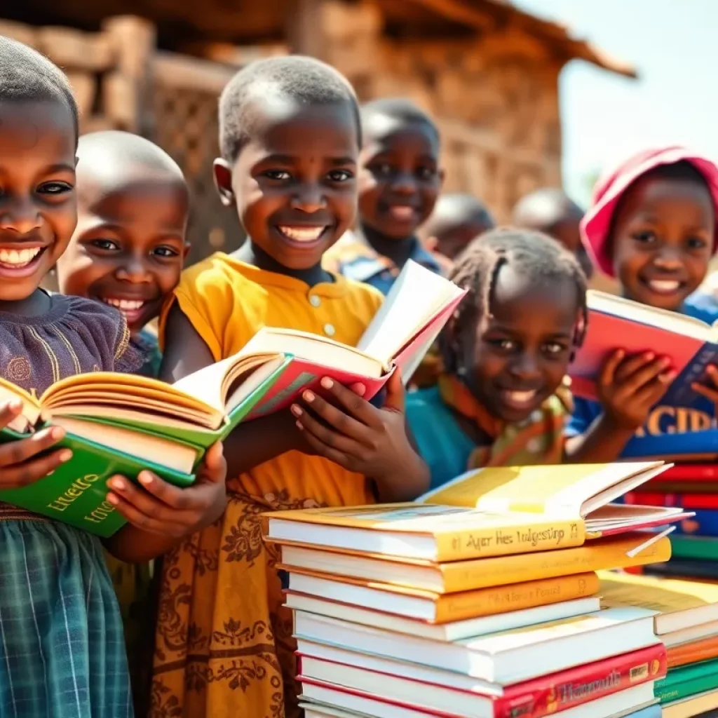 Children excited about receiving books in Africa