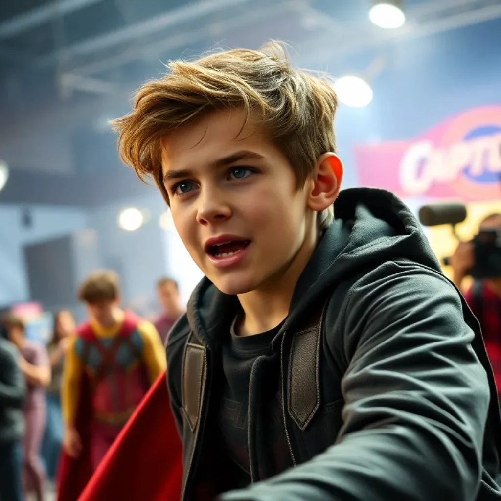 Scene from Thunderbolts featuring a young actor in dynamic action.
