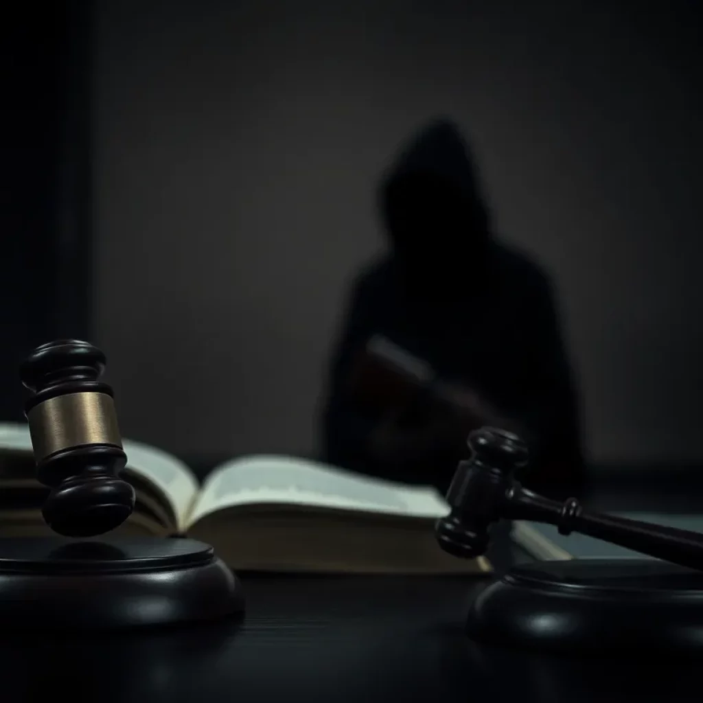 Courtroom scene depicting the serious nature of a legal case