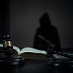Courtroom scene depicting the serious nature of a legal case