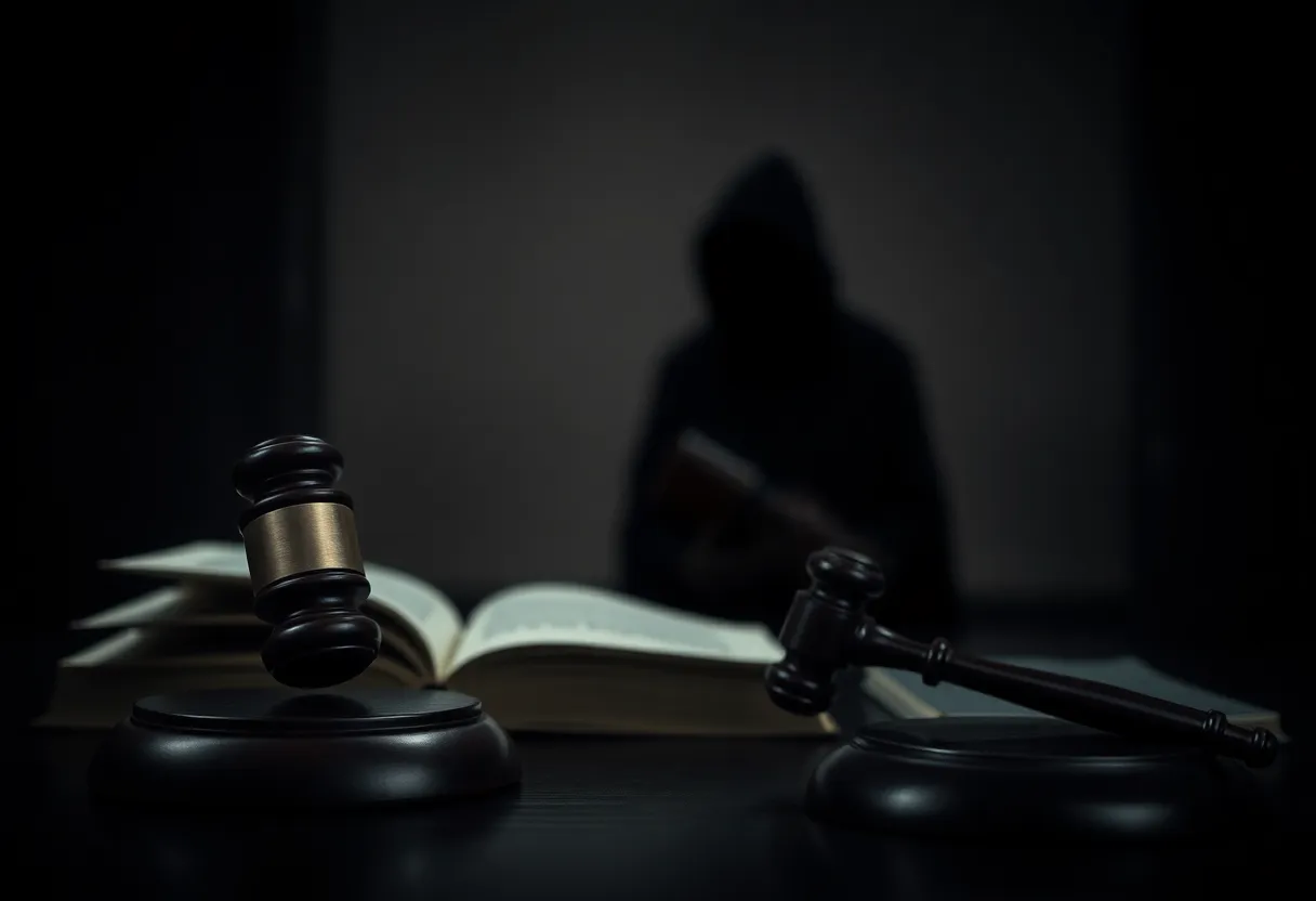 Courtroom scene depicting the serious nature of a legal case