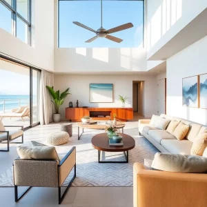 Elegant coastal modern living room designed by Terra Designs Interiors in Charleston.