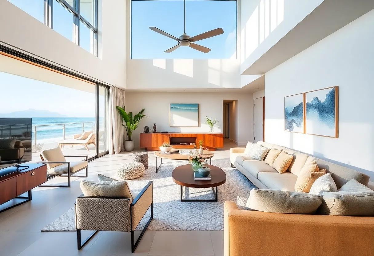 Elegant coastal modern living room designed by Terra Designs Interiors in Charleston.