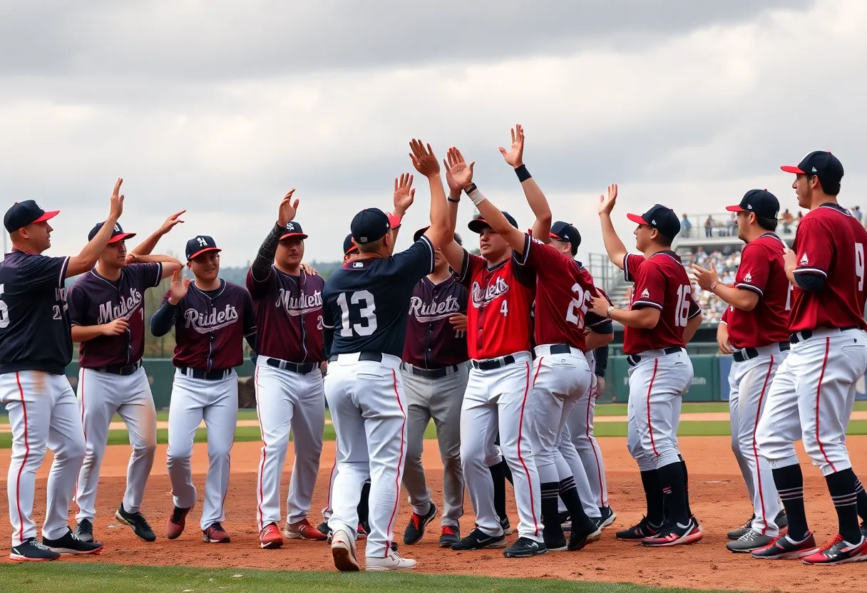 College of Charleston baseball team celebrating a victory