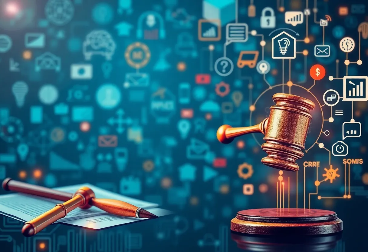 Conceptual image representing the relationship between copyright law and artificial intelligence.