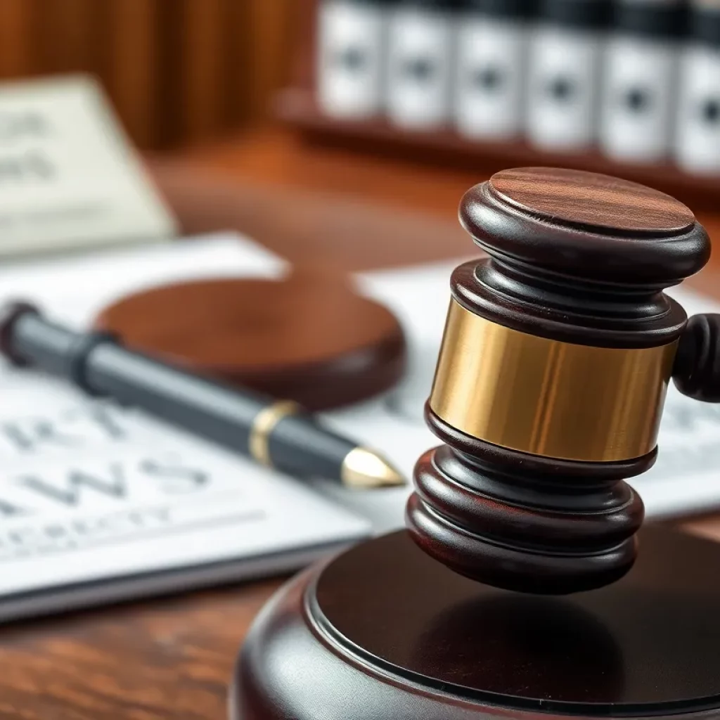 A gavel in a courtroom with court documents regarding asbestos bankruptcy