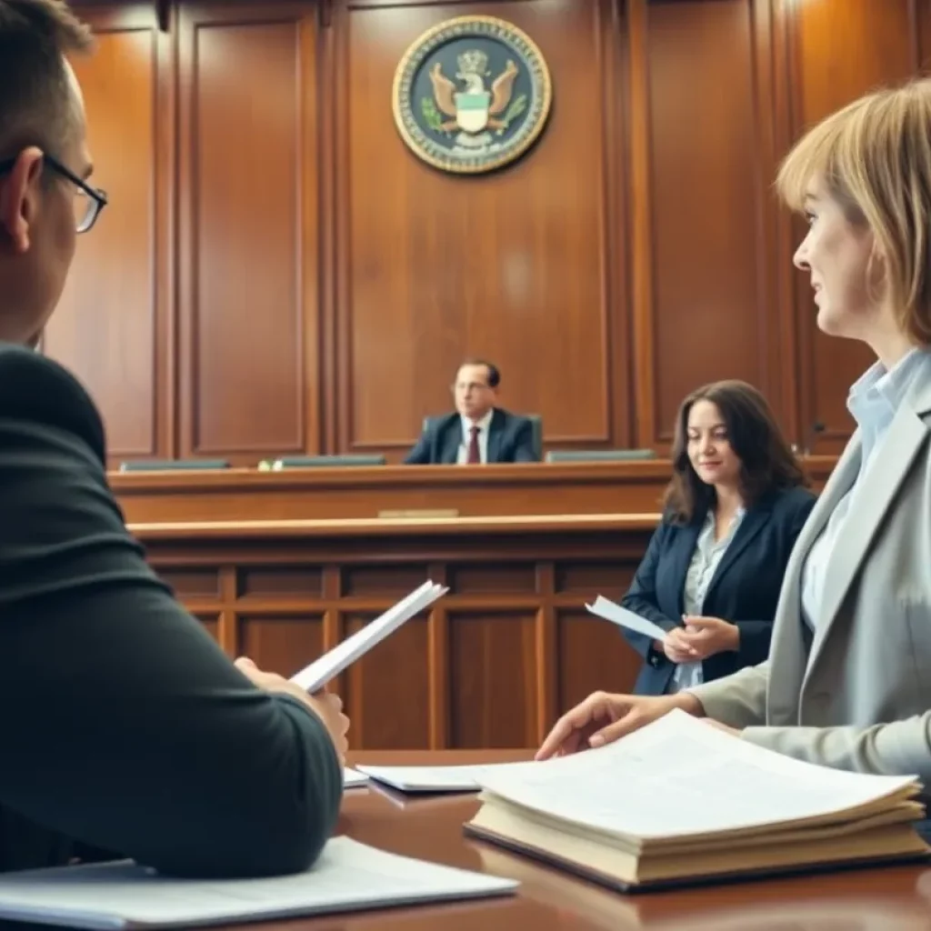 Scene from a courtroom regarding asbestos litigation