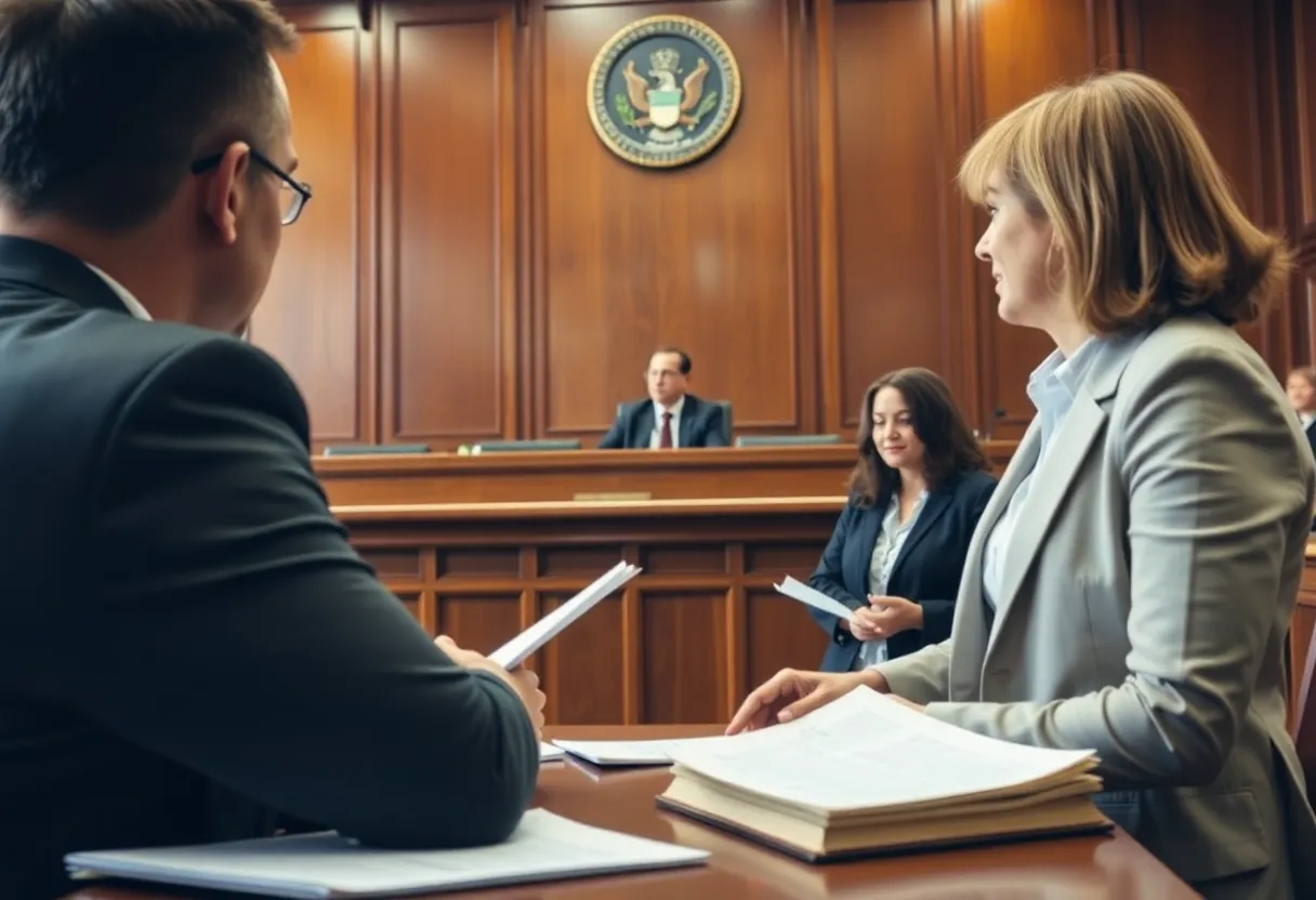 Scene from a courtroom regarding asbestos litigation