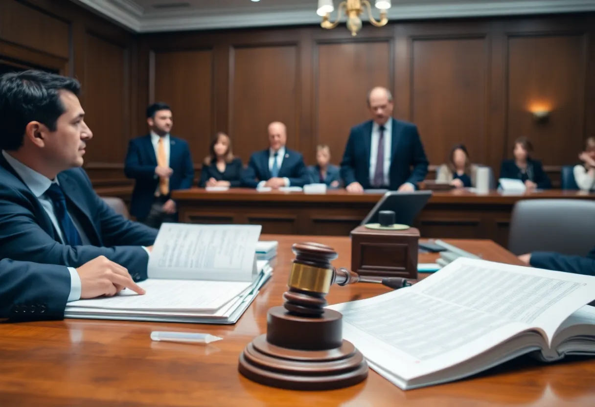Courtroom scene discussing bankruptcy case