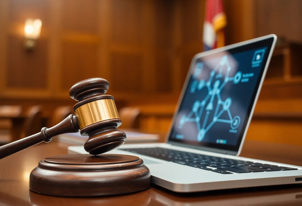 Courtroom with technology highlighting AI in law