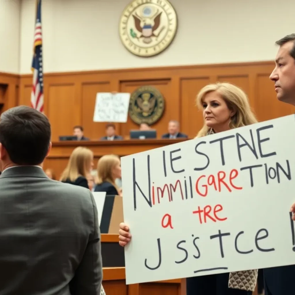 Protesters outside a courtroom advocating for immigration rights in Florida