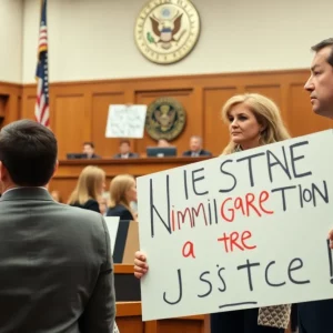 Protesters outside a courtroom advocating for immigration rights in Florida