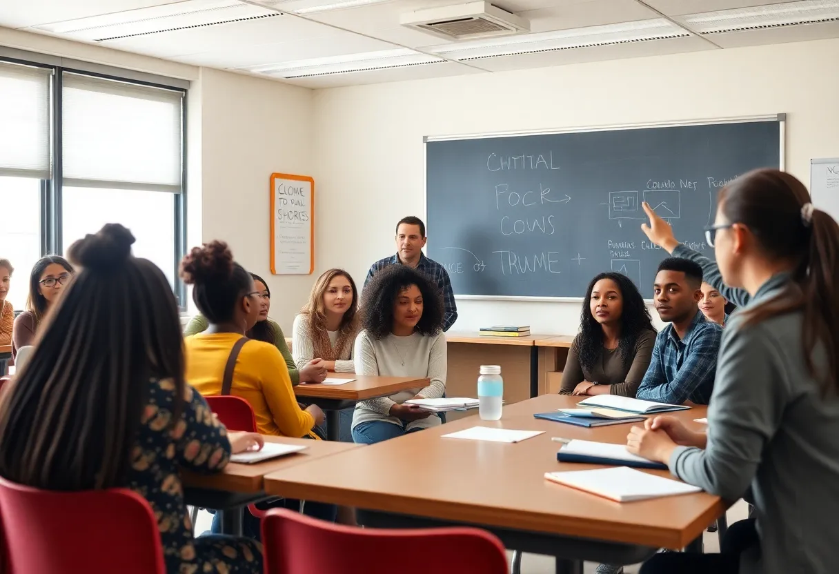 Students engaging in a classroom discussion on race and history