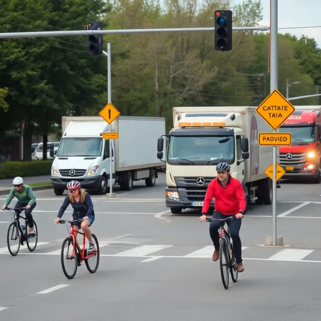 Intersection of Long Point Road with cyclists for safety awareness