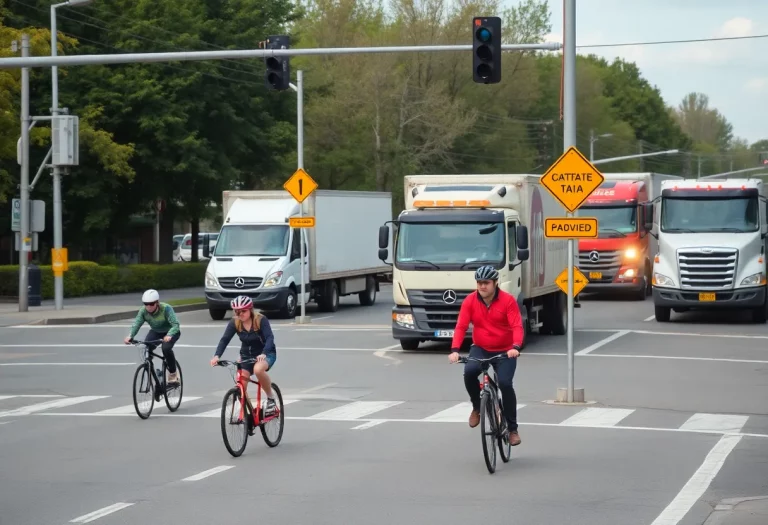 Intersection of Long Point Road with cyclists for safety awareness