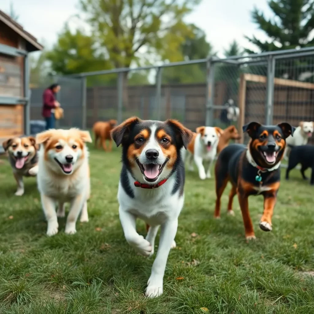 Happy dogs in kennel environment