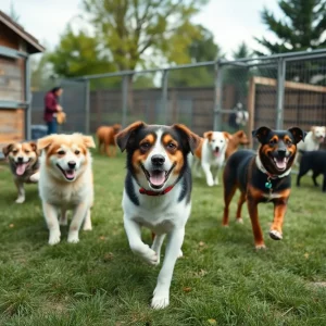 Happy dogs in kennel environment