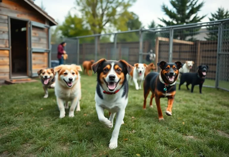Happy dogs in kennel environment