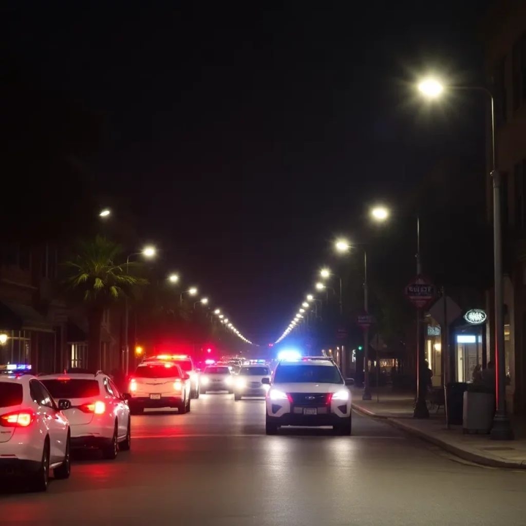 Police activity in downtown Charleston at night